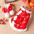Festive red pet vest and scarf set with golden Fu character for cats and small dogs - S / Ingot Blessing (with Scarf)