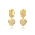 Macro detail of gold-plated heart earrings featuring sparkling full pavé cubic zirconia - Gold