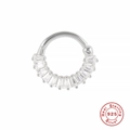 Sparkling S925 sterling silver hoop earring with rectangular cubic zirconia stones - Style #11 / White Gold