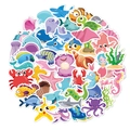 Vibrant ocean theme waterproof stickers featuring cute sharks, turtles, and sea creatures - Ocean Baby (TT024) / 50 Sheets