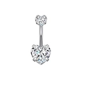 Piercing de nombril argenté avec doubles zircons clairs en forme de cœur - Style Double Coeur / Argent