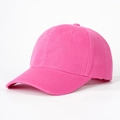Detail view of pink cotton baseball cap showing six-panel structure and curved brim - Adjustable / Rose Red