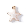 Mini sea star alloy pendant with white enamel finish and golden metal borders - Pearl White