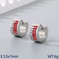 Silver stainless steel hoop earrings with red crystals, dimensions 13x7mm and 6g weight - Silver Base + Red & White Rhinestone (KE118344-TGD)