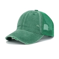 Distressed vintage green trucker hat with breathable mesh and worn-out canvas brim - One Size / Grass Green