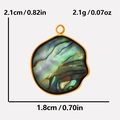 Detail view of oval abalone shell pendant with gold plating and dimension markings - Irregular / Gold