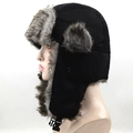 Unisex windproof trapper hat with warm faux fur lining and ear flaps for skiing and winter - XL (58-60cm) / Black
