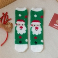 Chaussettes de Noël en polaire corail avec un motif mignon de Père Noël vert pour l'hiver - Père Noël à Pois
