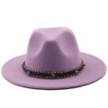 Purple wide brim fedora hat with ethnic woven band and turquoise stone accessory - Taro Purple