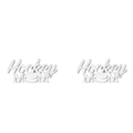 Pair of polished silver stainless steel stud earrings featuring Hockey MOM hollow design - Hockey MOM / Steel