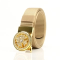 Men's khaki nylon belt with golden rotating rhinestone cross star buckle - Gold F151 Round Rhinestone Cross (Khaki)