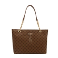 Borsa tote vintage marrone con stampe geometriche e ciondolo a forma di cervo - Marrone