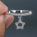Elegant silver star pendant ring with zircon pavé setting for a sparkling luxury look - US 7 / White Gold