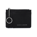 Porte-cartes noir en cuir croisé avec poche zippée et porte-clés métallique pratique - Noir