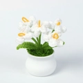 Handmade crochet white lily flowers in white ceramic pot for home office desk decor - White