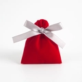 Red velvet jewelry pouch featuring a stylish grey satin ribbon drawstring bow - 7x9cm / Red With Grey Ribbon