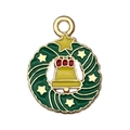 Ciondolo natalizio in smalto con ghirlanda verde, stella dorata e campanello giallo - Stile Ghirlanda con Campanello (19563) / 1 pezzo (20x15mm)