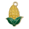 Enamel corn charm with yellow grains and green leaves on a golden metal base - 21x15mm Corn (20294)