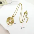18K gold-plated triple concentric circle pendant necklace with hammered texture details - Multi-layer Circle Style