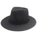 Classic black woven fedora straw sun hat with matching black ribbon trim for adults - M (56-58cm) / Black