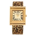 Elegante orologio quadrato dorato con numeri romani e cinturino in metallo leopardato - Oro