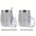 Sparkling 12oz diamond wine tumbler with stainless steel straws and clear lids - 360ml with Sealed Lid and Stainless Steel Straw / AB Color