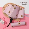 Pink automatic 3-fold umbrella with cartoon koala pattern and matching storage sleeve - 306 Automatic / Pink Coffee Bear