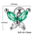 Schmetterling Ohrstecker aus Edelstahl mit grünem Türkis und Zirkonia Steinen - Klein (5.27mm) / Silber + Grüner Zirkonia