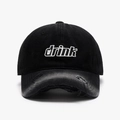 Distressed black cotton baseball cap featuring white 'drink' embroidery and vintage holes - Adjustable / Black