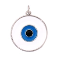 Silver-plated copper evil eye pendant with classic white and blue enamel detail - Silver Round Blue Eye Style (K093025L1K2-Whitegold)