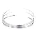 Brazalete abierto de tres capas paralelas en acero inoxidable plateado con acabado pulido - Triple Capa (KLJ5760-Z) / Color acero