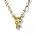 Golden paperclip chain necklace featuring a zircon-studded letter P pendant for women - Letter P