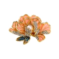 Vintage flower brooch in pink enamel with white pearl and sparkling crystals - Pink Peony Flower