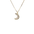 Gold plated crescent moon star necklace with shimmering zircon crystals on box chain - Zirconia Crescent Moon