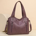 Purple faux leather tote bag with large capacity and removable long shoulder strap - Purple