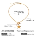 Collana in acciaio dorato con ciondolo a stella marina, perla, conchiglia e misure dettagli - Collana a Graffetta con Perla, Conchiglia e Stella Marina (JDNW2410001)