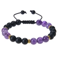 Adjustable 8mm amethyst and frosted black beaded woven bracelet with gold spacers - Matte Stone + Amethyst Bracelet