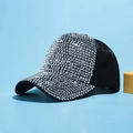 Cappellino da baseball nero alla moda con strass argentati brillanti su sfondo blu - Taglia Adulto (Regolabile) / Nero con strass argento