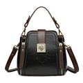 Black and brown contrast bucket bag with gold square buckle and adjustable strap - Black