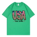 T-shirt vert avec imprimé léopard drapeau USA et graphique EST. 1776 pour le Jour de l'Indépendance - Vert 318