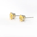 Classic silver titanium steel stud earrings featuring vibrant yellow cubic zirconia stones - Yellow