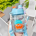 Sky blue 550ml kids straw cup with cute bear ears and portable cartoon strap - 550ml / Blue