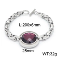 Exaggerated stainless steel bracelet with a large faceted purple glass gemstone inlay - Steel Purple Bracelet (KB139192-Z)