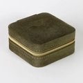 Macro shot of olive green velvet jewelry box with corduroy texture and gold zipper - Army Khaki Twill / 10*10*5cm