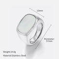 Polished stainless steel ring with 13mm white inlay and 14.8g weight dimensions - US8 (Perimeter 57mm) / Steel White