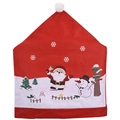 Christmas chair covers featuring Santa and Snowman prints on red non-woven fabric - Santa Claus Snowman Print Style