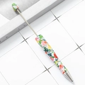 DIY plastic beaded pen with floral patterns and a matching round decorative bead atop - Colorful Flowers and Green Leaves (29)
