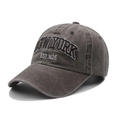 Vintage washed charcoal baseball cap with New York Est.1625 embroidery in distressed style - Coffee