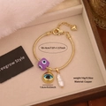 Bracciale a catena serpente placcato oro 18K con ciondolo occhio del diavolo e perla - Stile Perla Targhetta Rotonda Malocchio Viola