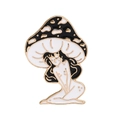 Enamel mushroom lady brooch in black, white and gold finish for creative accessory styling - Black and White Personified Mushroom